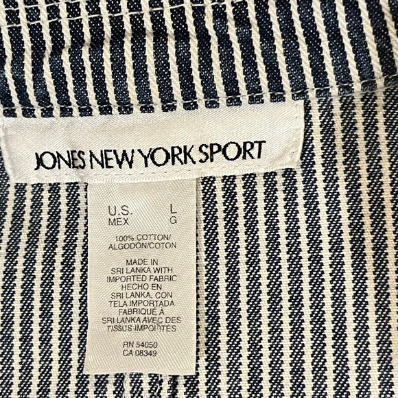 Jones New York Sport blue & white striped denim jacket 100% cotton. 3 pockets. L - Picture 11 of 13